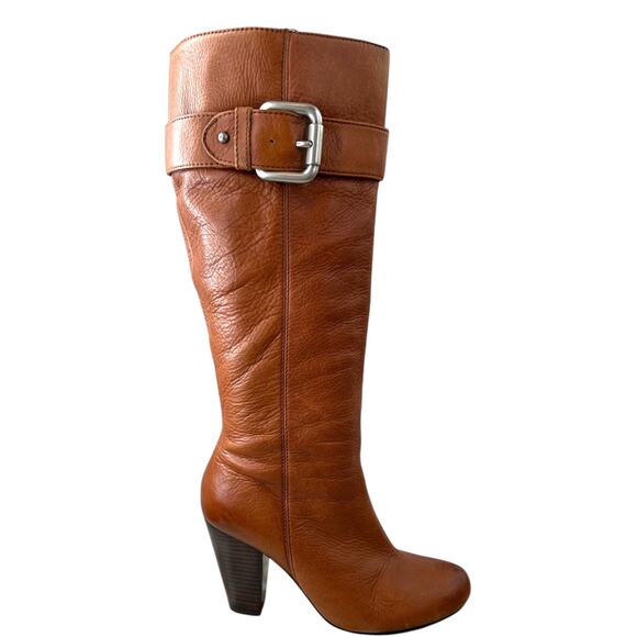 FOSSIL Tall Leather Buckle Boots 3.5" Heel Style FFW4177129 in Tan W's Size 8 - Picture 4 of 16
